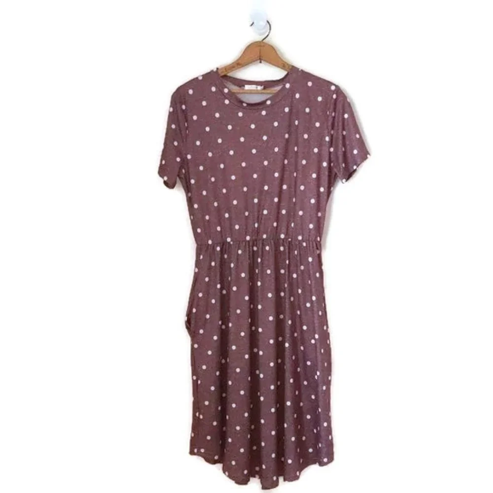 La la la Women's Size M Short Sleeve Polka Dot One Piece Popover Dress w/Pockets - Picture 10 of 10